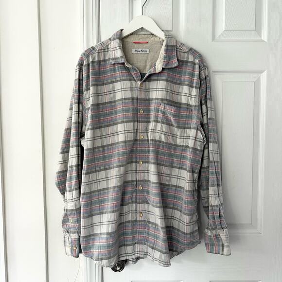 Tommy Bahama Men Becket Bay Blue Grey Continental Plaid Cord Button Up Shirt XL - Picture 2 of 16